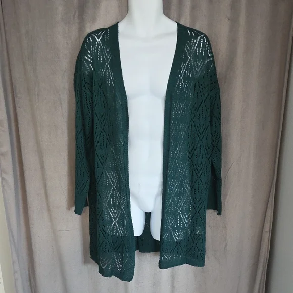 Size Large Elegant Forest Green Open-Front Cardigan - Picture 1 of 3